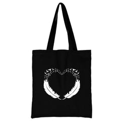 Feather Print Canvas Shoulder Bag Large Capacity Reusable Shopping Bag