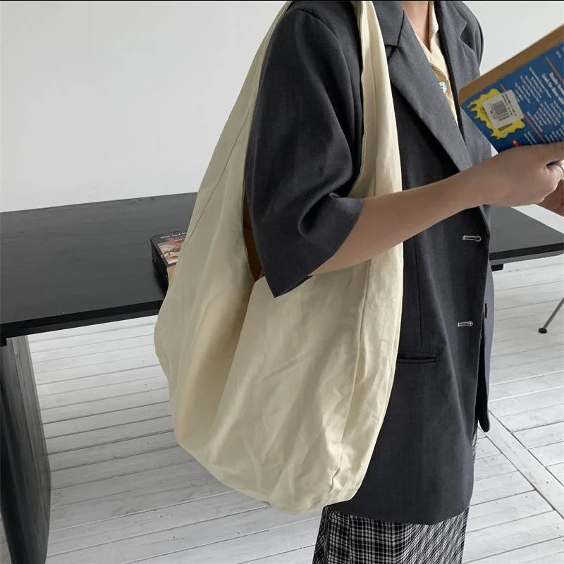 Female Canvas Crossbody Bags Large Capacity Dumpling Shoulder Bag Retro Hobos