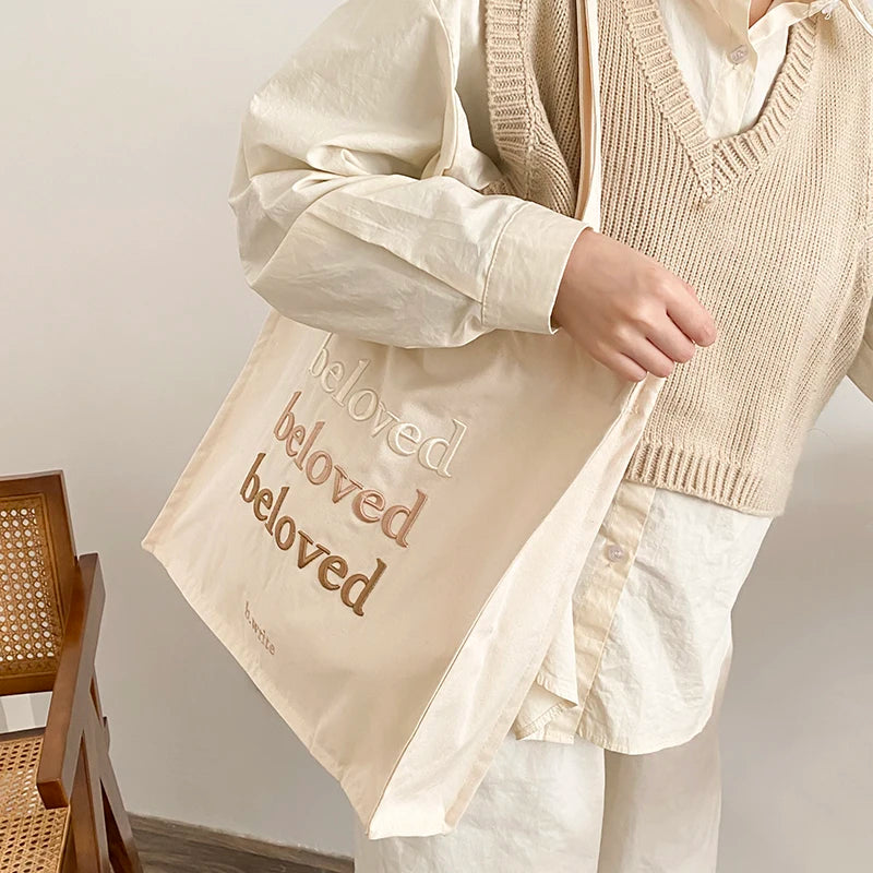 Embroidered Canvas Shoulder Bag Women