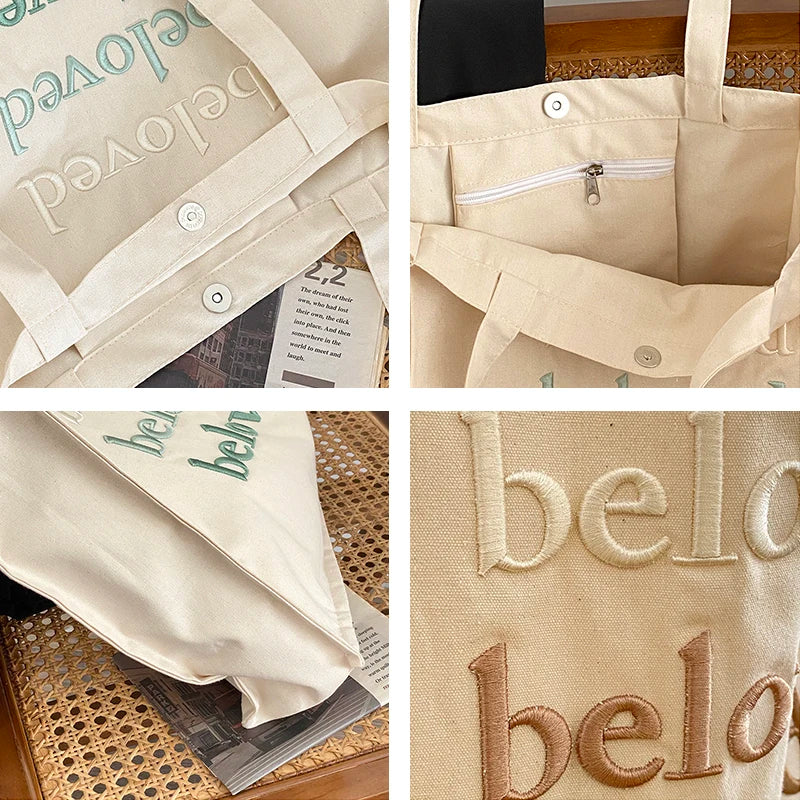 Embroidered Canvas Shoulder Bag Women