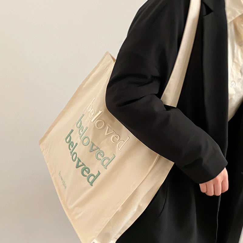 Embroidered Canvas Shoulder Bag Women