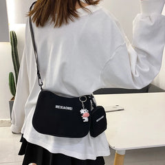 Women's Canvas Shoulder Bags with Mini Purse Pendant Set