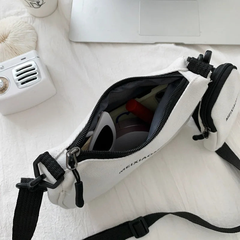 Women's Canvas Shoulder Bags with Mini Purse Pendant Set