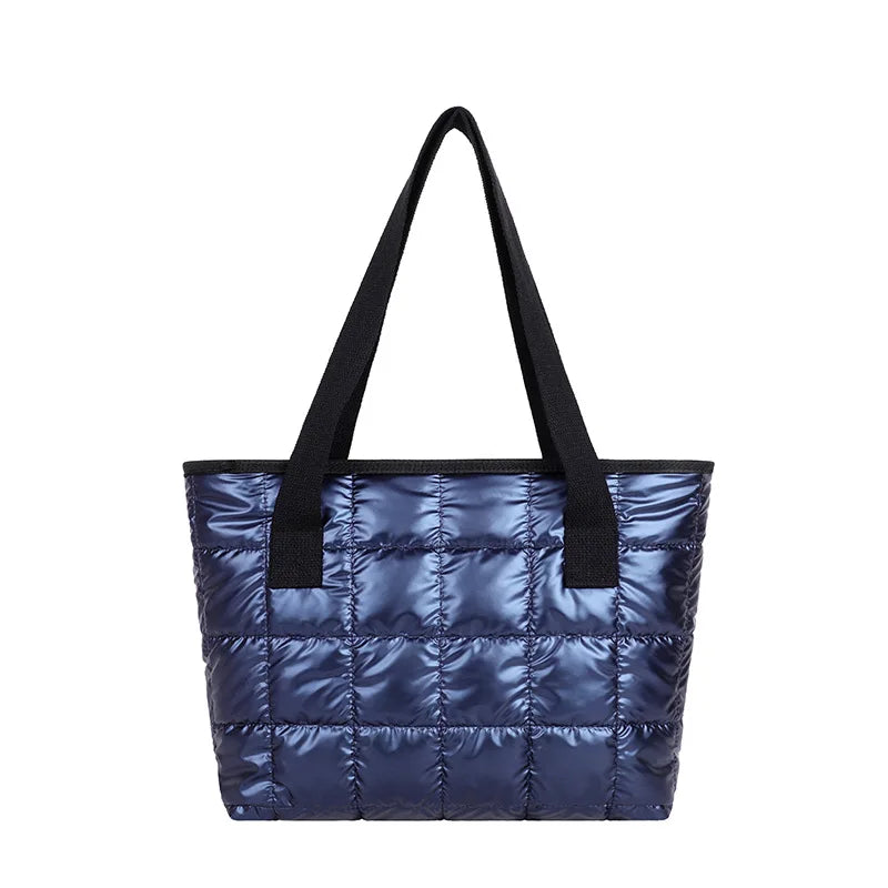 Large Silver Shoulder Bag for Women's Winter Tote with Zipper