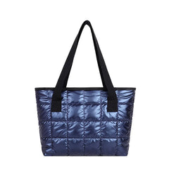 Large Silver Shoulder Bag for Women's Winter Tote with Zipper