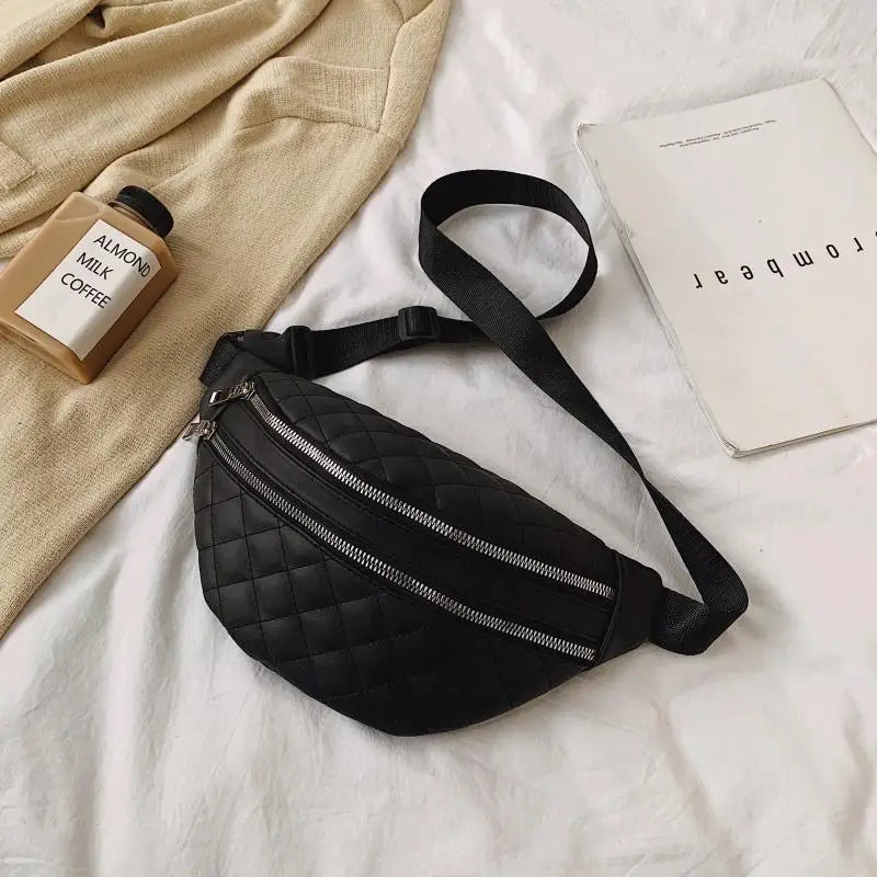 Female Fanny Pack PU Leather Belt Bags Banana Plaid Crossbody Bum Bags
