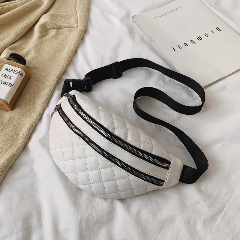 Female Fanny Pack PU Leather Belt Bags Banana Plaid Crossbody Bum Bags