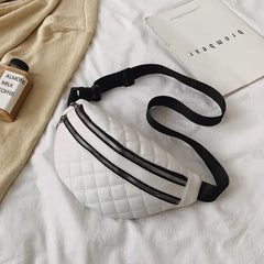 Female Fanny Pack PU Leather Belt Bags Banana Plaid Crossbody Bum Bags