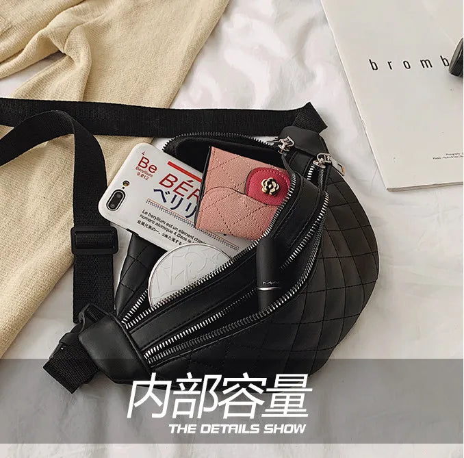 Female Fanny Pack PU Leather Belt Bags Banana Plaid Crossbody Bum Bags