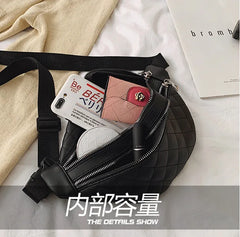 Female Fanny Pack PU Leather Belt Bags Banana Plaid Crossbody Bum Bags