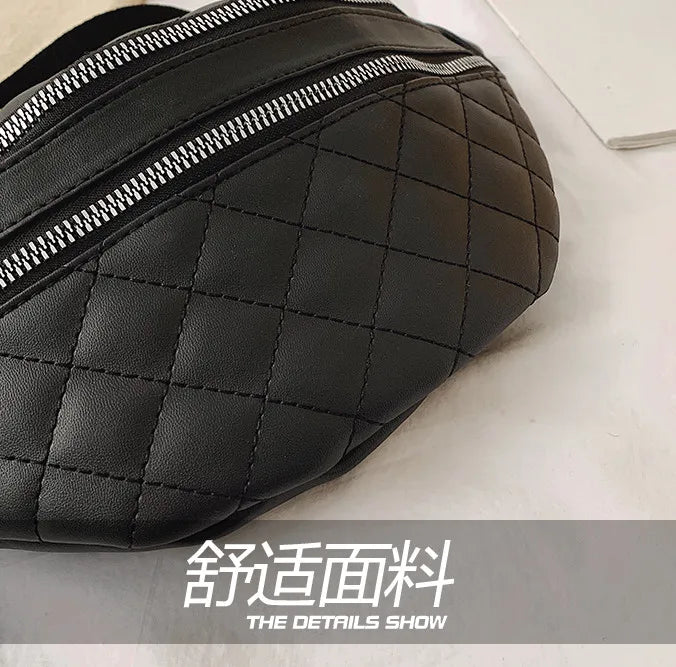 Female Fanny Pack PU Leather Belt Bags Banana Plaid Crossbody Bum Bags