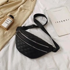 Female Fanny Pack PU Leather Belt Bags Banana Plaid Crossbody Bum Bags