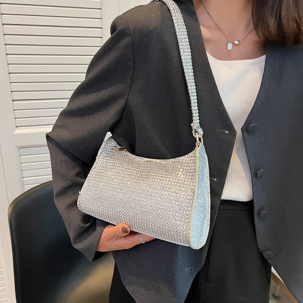 Female Rhinestones Underarm Shoulder Bags Evening Totes Bags