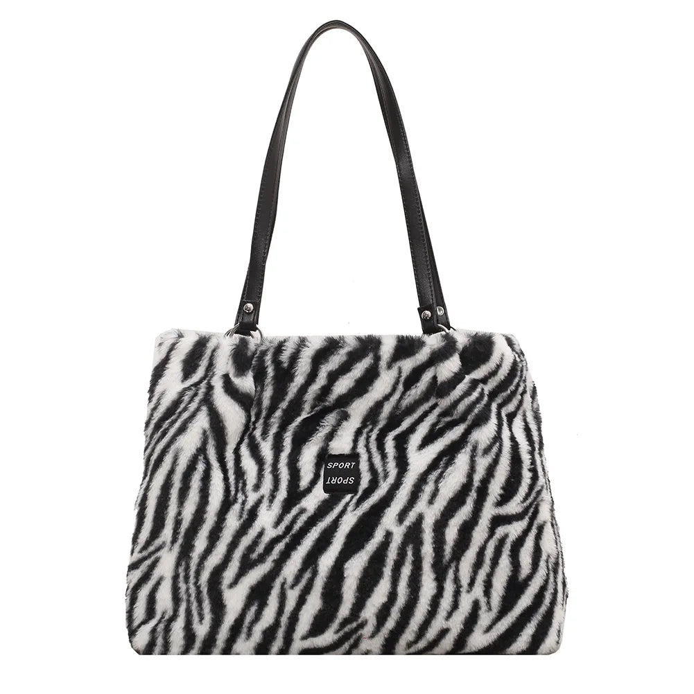 Female Handbag Soft Warm Winter Ladies Cow Pattern Handbags