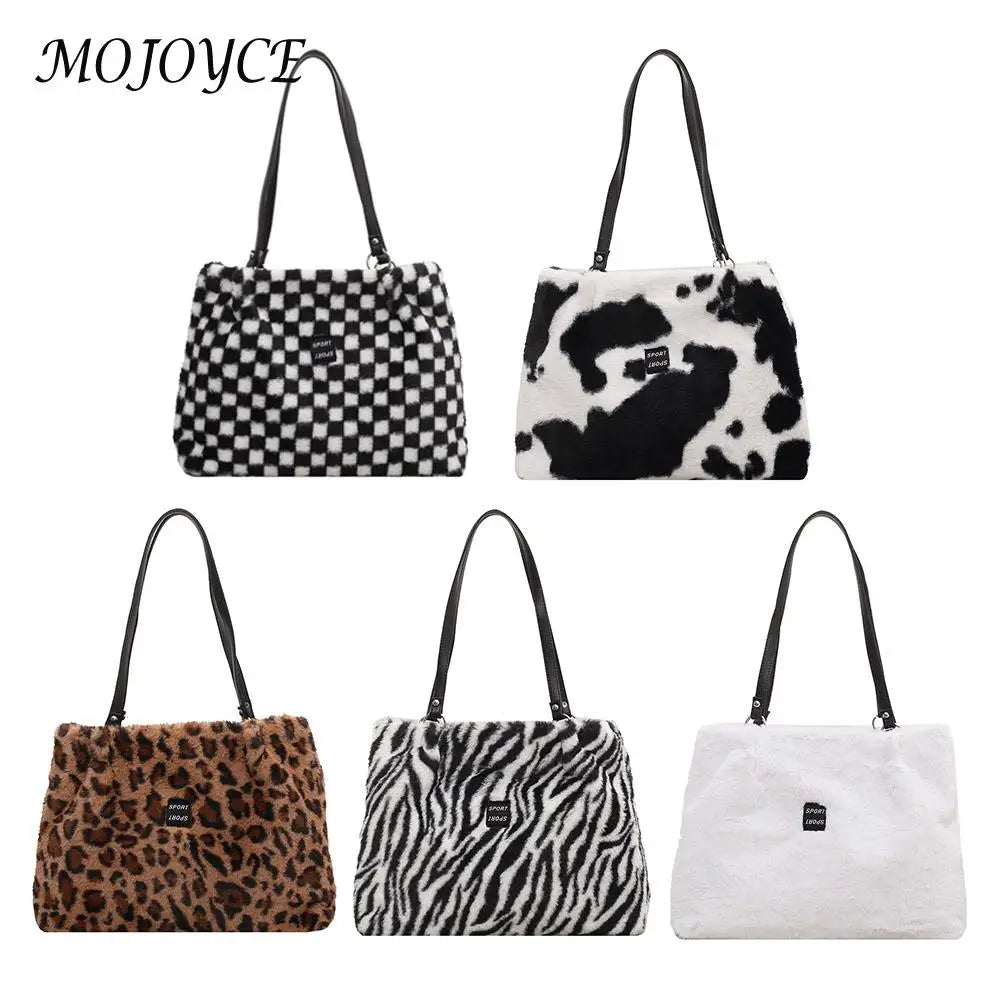 Female Handbag Soft Warm Winter Ladies Cow Pattern Handbags