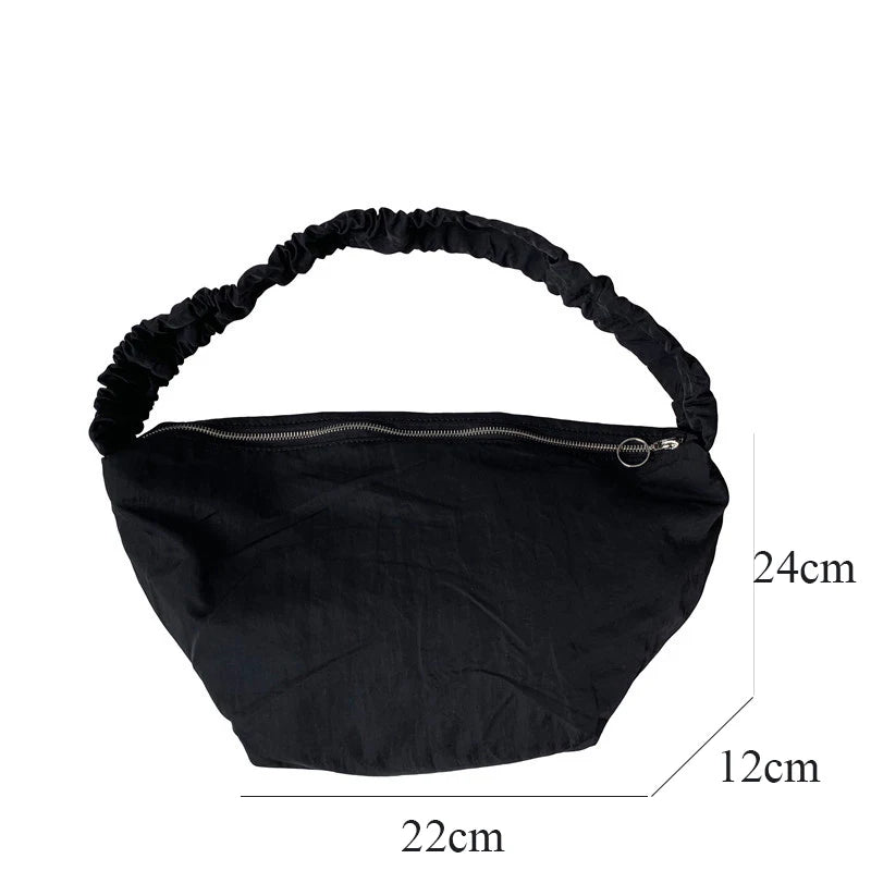 Large Nylon Shoulder Bag Ruched Purse Zipper Closure