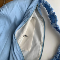 Large Nylon Shoulder Bag Ruched Purse Zipper Closure
