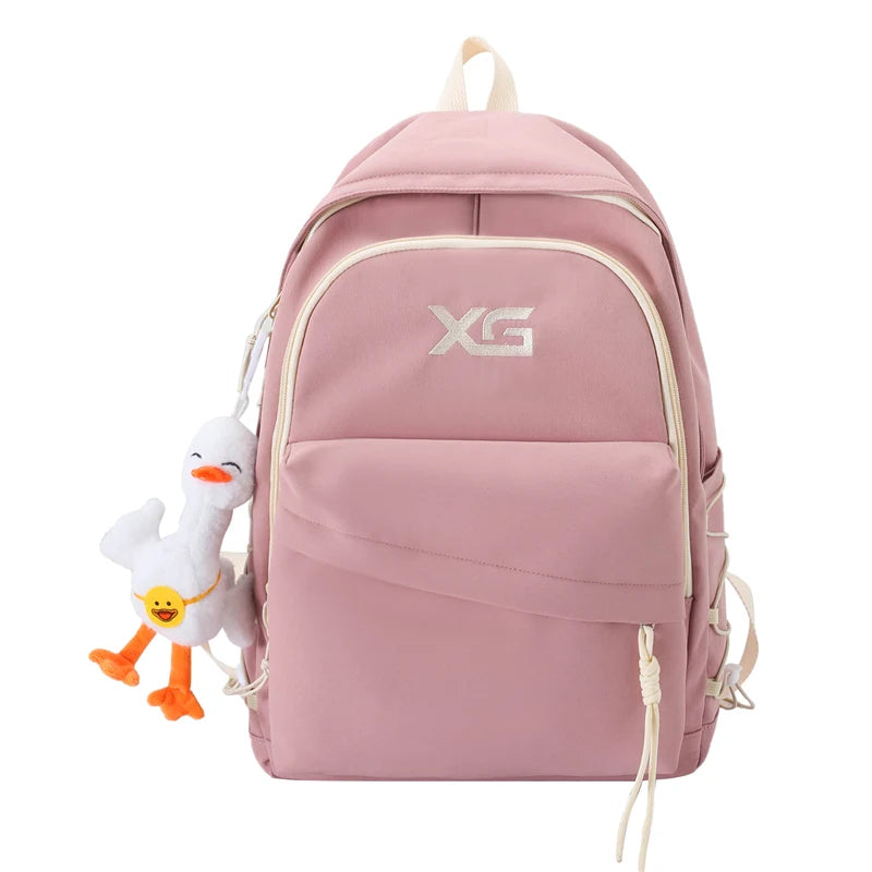 Girls Nylon Travel Backpack, Preppy Letters Embroidery Schoolbag