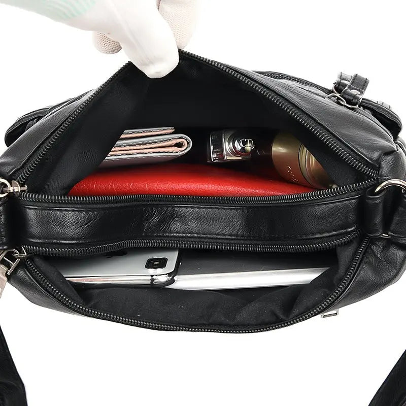 Vintage Leather Shoulder Bag for Women Crossbody Messenger Handbags