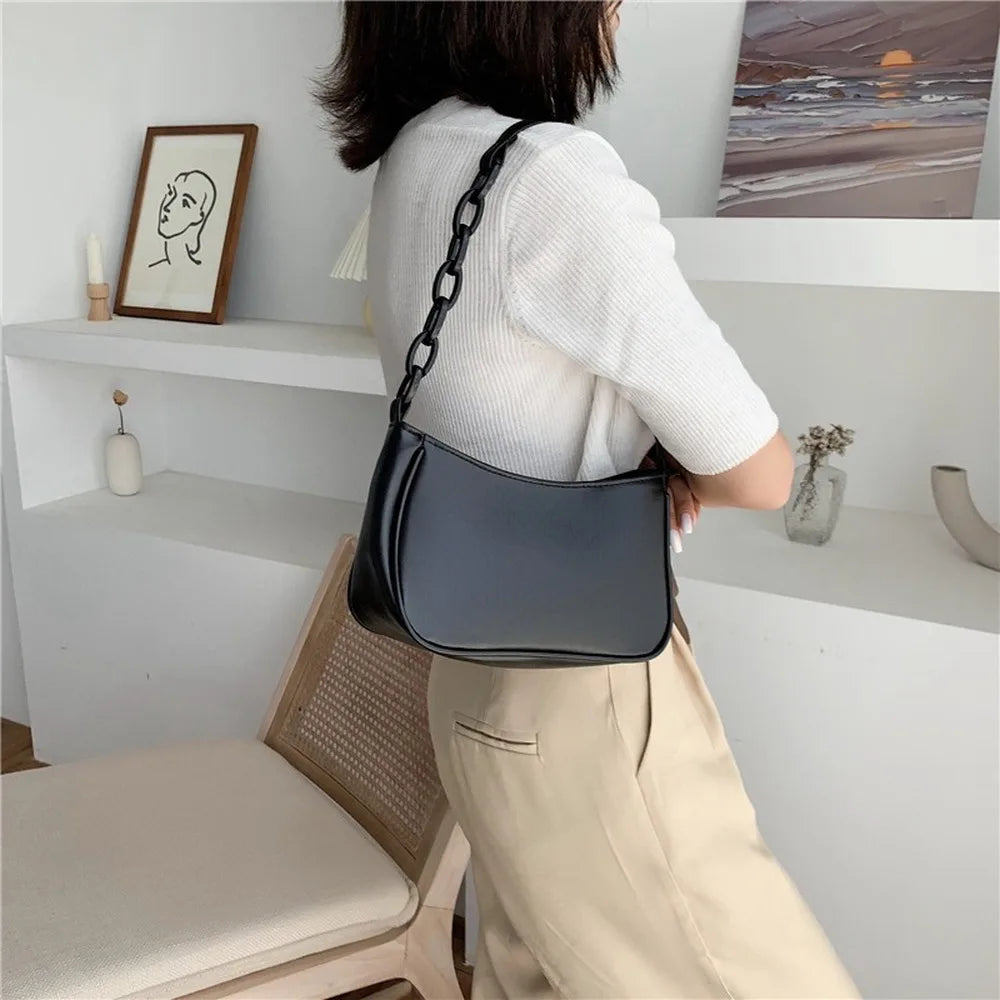 Casual Women Leather Chain Handbag Solid Totes Shoulder Bags