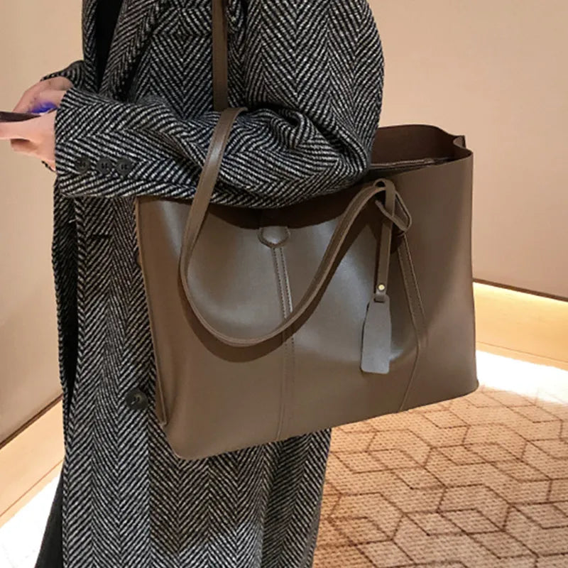Women's Soft Leather Tote Bag Shoulder Bag Large Capacity Shopping Bag