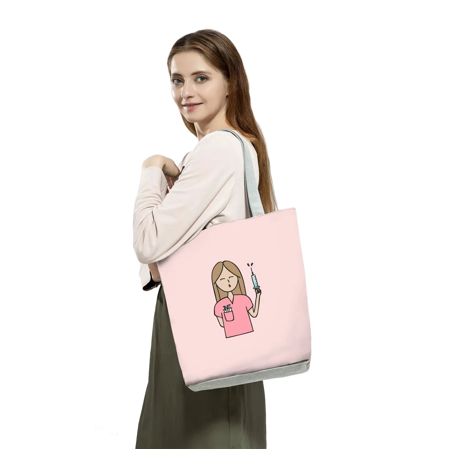 Female Nurse Printed Women Shopping Bag High Capacity Beach Eco Reusable S...