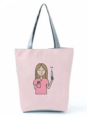 Nurse Printed Shopping Bag Large Capacity Eco Reusable