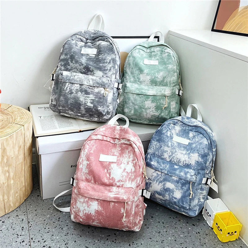 Casual Nylon School Backpack for Teen Girls Tie Dye Shoulder Bag