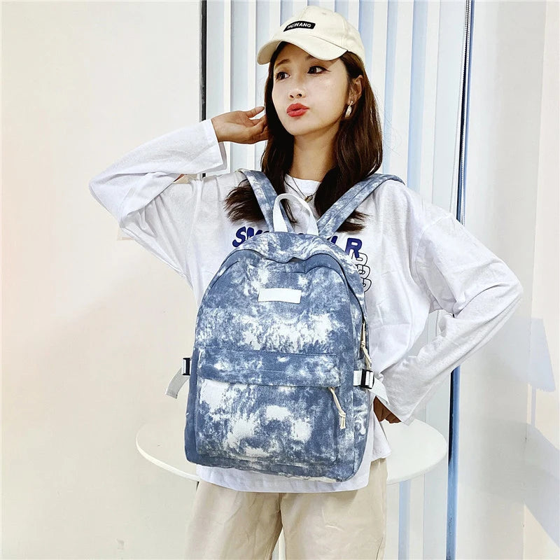 Casual Nylon School Backpack for Teen Girls Tie Dye Shoulder Bag