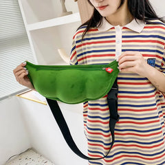 Edamame Shape Messenger Bag Soft Plush Shoulder Bag Funny Chest Bag Female