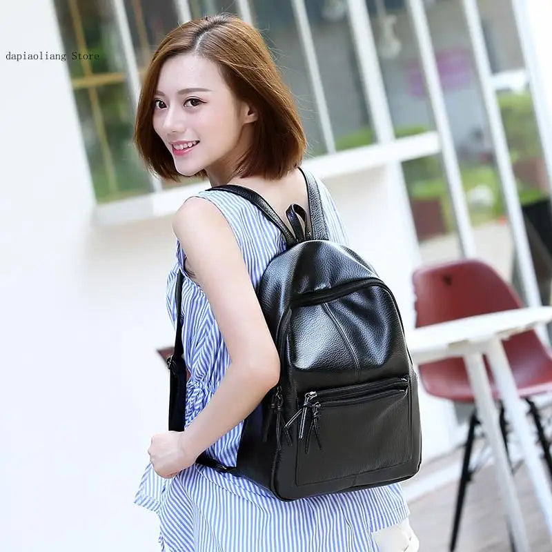 Female Rucksack Leisure Student School Bag Soft Pu Leather Famale Bag High Trave
