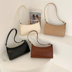 Women's Embroidered Shoulder Bag PU Leather Handbag with Zipper
