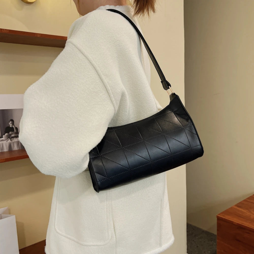 Women's Embroidered Shoulder Bag PU Leather Handbag with Zipper