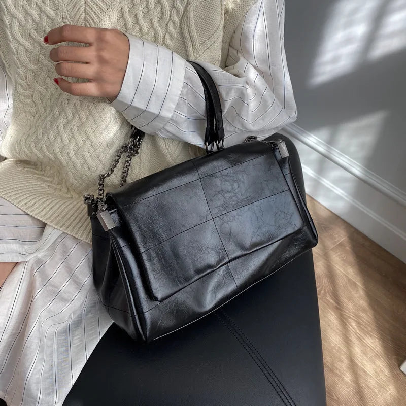 Leather Chain Shoulder Bag Women Messenger Tote Vagrant Retro Large Capacity