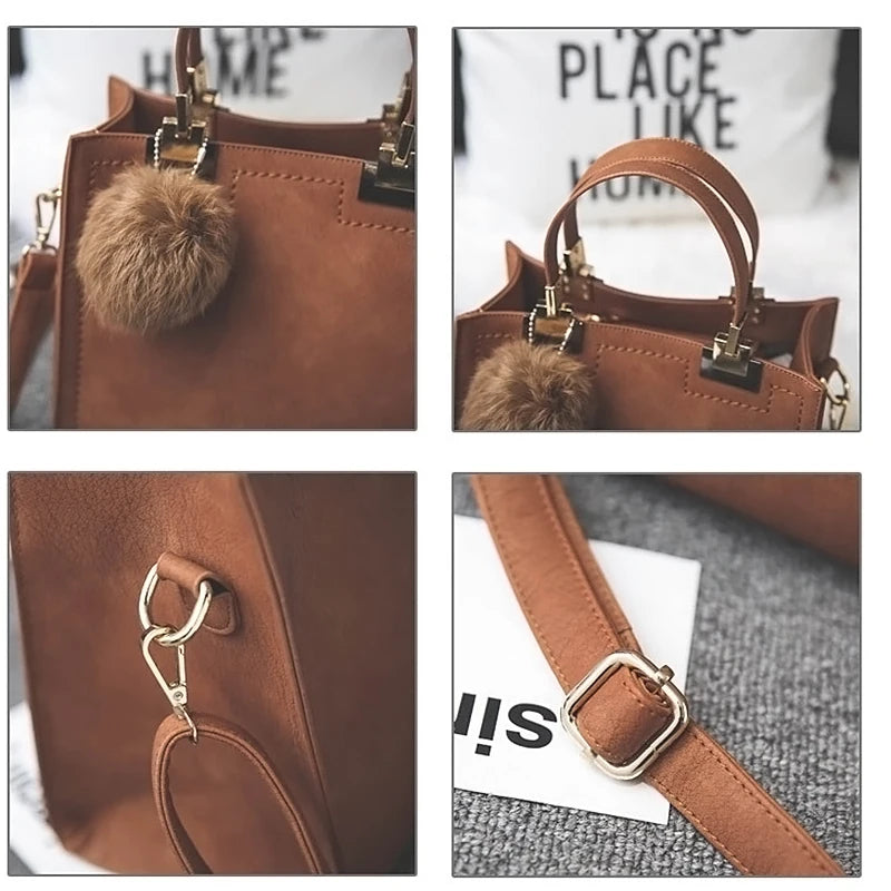 Women's Crossbody Handbag Travel Shoulder Bag with Hairball