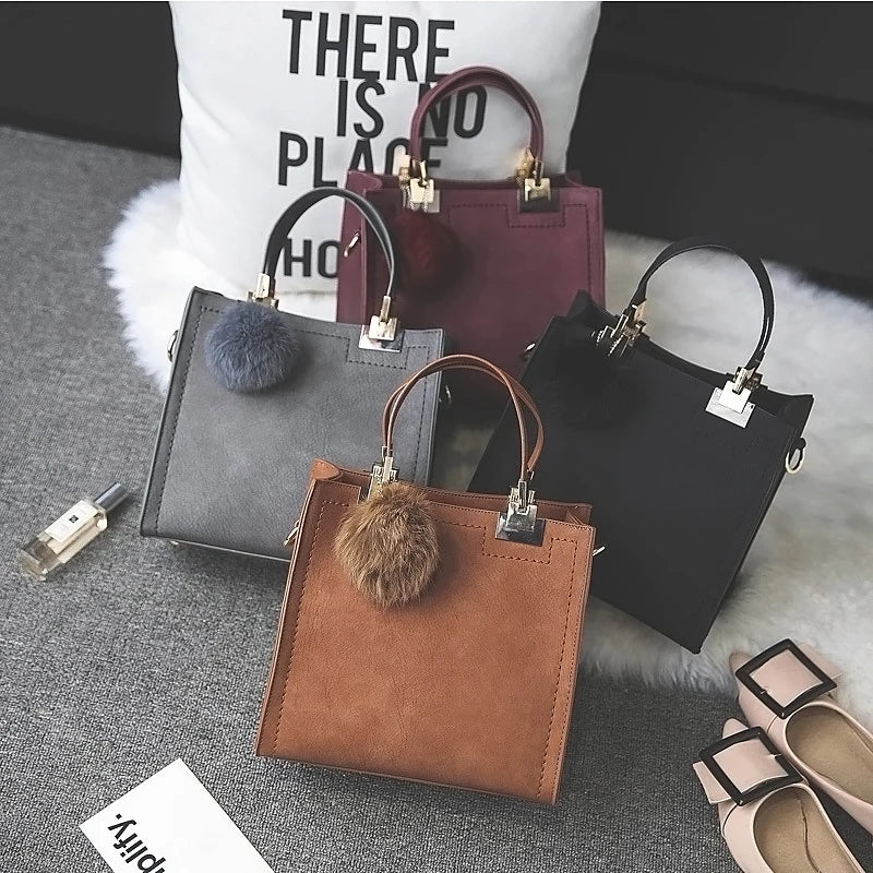 Women's Crossbody Handbag Travel Shoulder Bag with Hairball