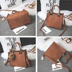 Women's Crossbody Handbag Travel Shoulder Bag with Hairball