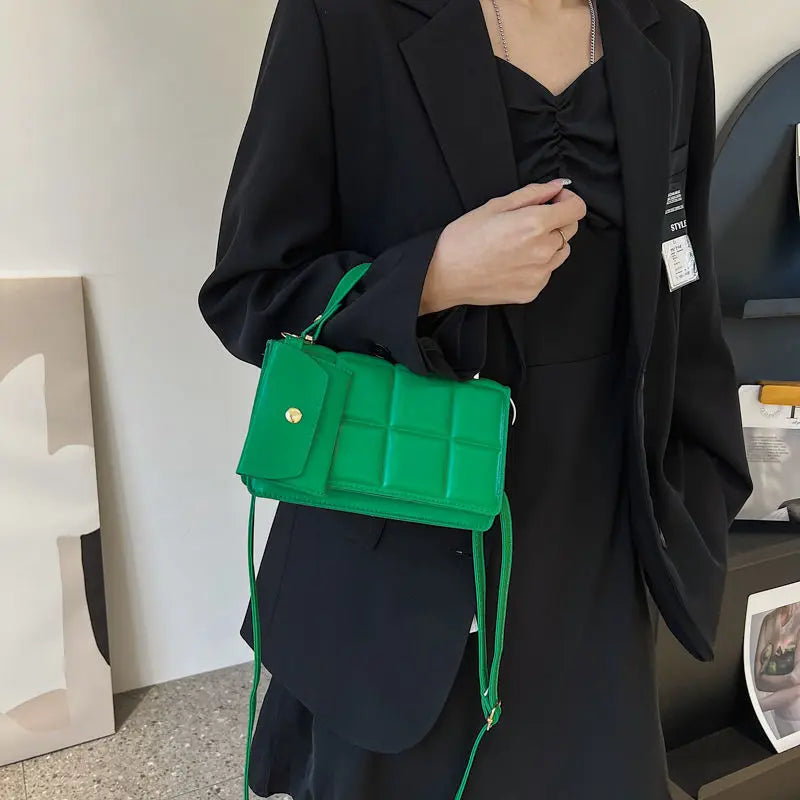 Small Green Leather Shoulder Bag With Handle, Crossbody Purse