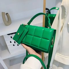 Small Green Leather Shoulder Bag With Handle, Crossbody Purse