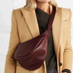 Small Leather Shoulder Bag for Woman Half-Moon Chest Bag Zipper Closure