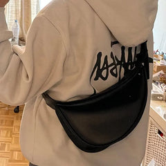 Small Leather Shoulder Bag for Woman Half-Moon Chest Bag Zipper Closure