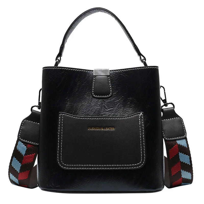Female Tote Bucket Bag High PU Leather Shoulder Messenger Bag