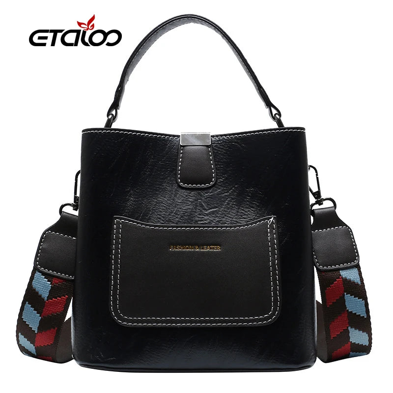 Female Tote Bucket Bag High PU Leather Shoulder Messenger Bag