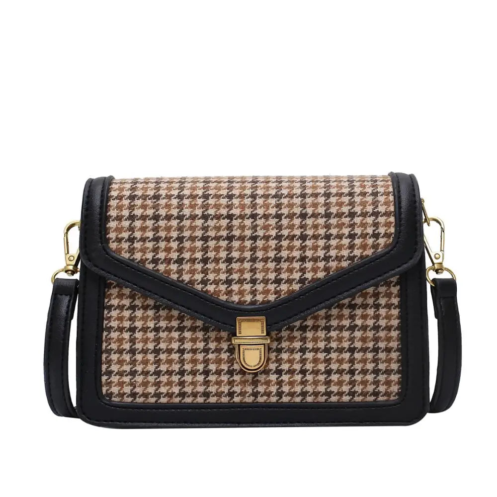 Plaid PU Leather Crossbody Bag Chain Shoulder Messenger Small Purse