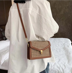 Plaid PU Leather Crossbody Bag Chain Shoulder Messenger Small Purse
