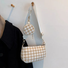 Vintage Plaid Shoulder Bag Round Purse Pendant