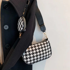 Vintage Plaid Shoulder Bag Round Purse Pendant