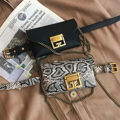 Female Waist Packs Snake Print Fanny Pack Mini Square Purse