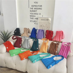 Knitted Pleats Tote Organ Bag Contrast Shoulder Shopper