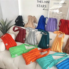 Knitted Pleats Tote Organ Bag Contrast Shoulder Shopper